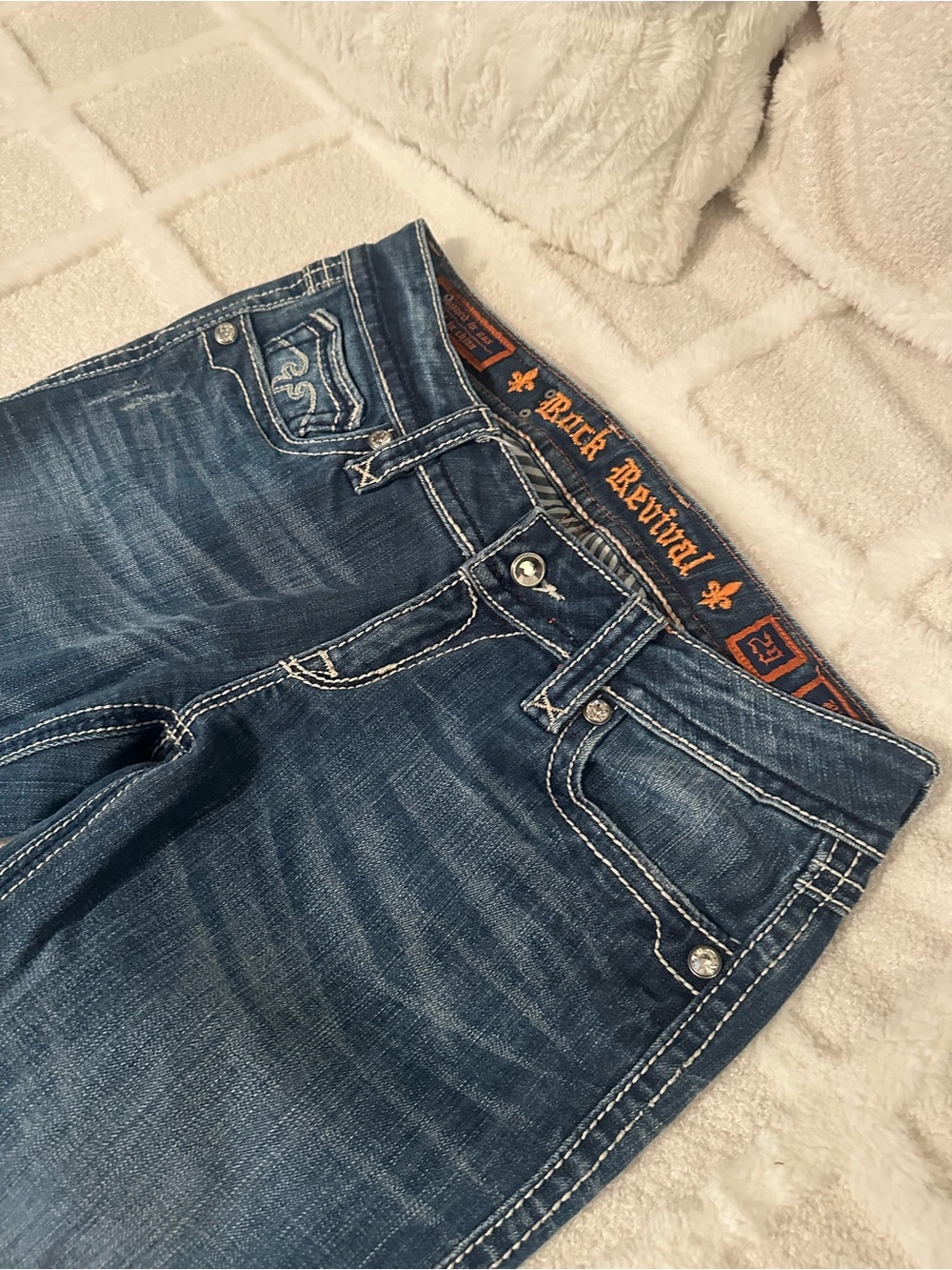 Rock Revival Women's Blue Boot Cut Jeans with Contrast Stitching